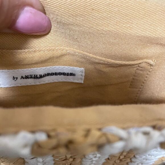 NWT Anthropologie striped Raffia Shoulder Bag In Beige small - Picture 5 of 7